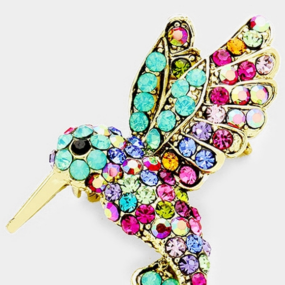 Gold Brooch Rhinestone Crystal Hummingbird Fashion Statement Accessory Pin - Picture 3 of 3